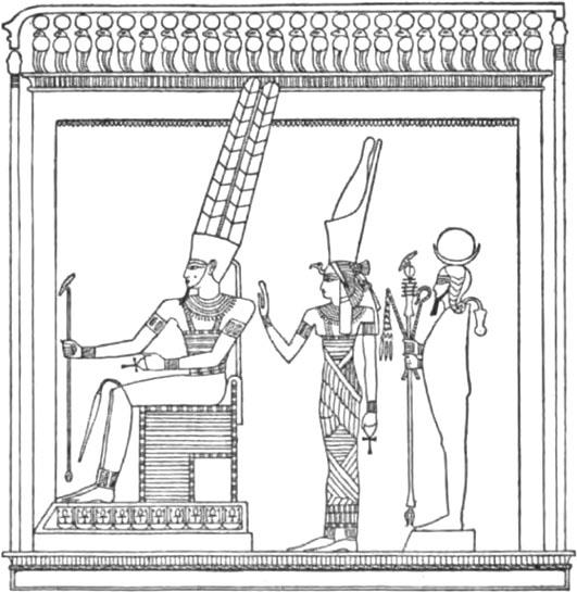 Amon, seine Gemahlin Mut und ihrer beider Sohn Chons
