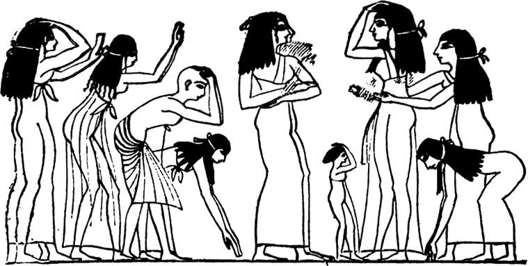 Trauernde bestreuen ihr Haupt mit Asche
